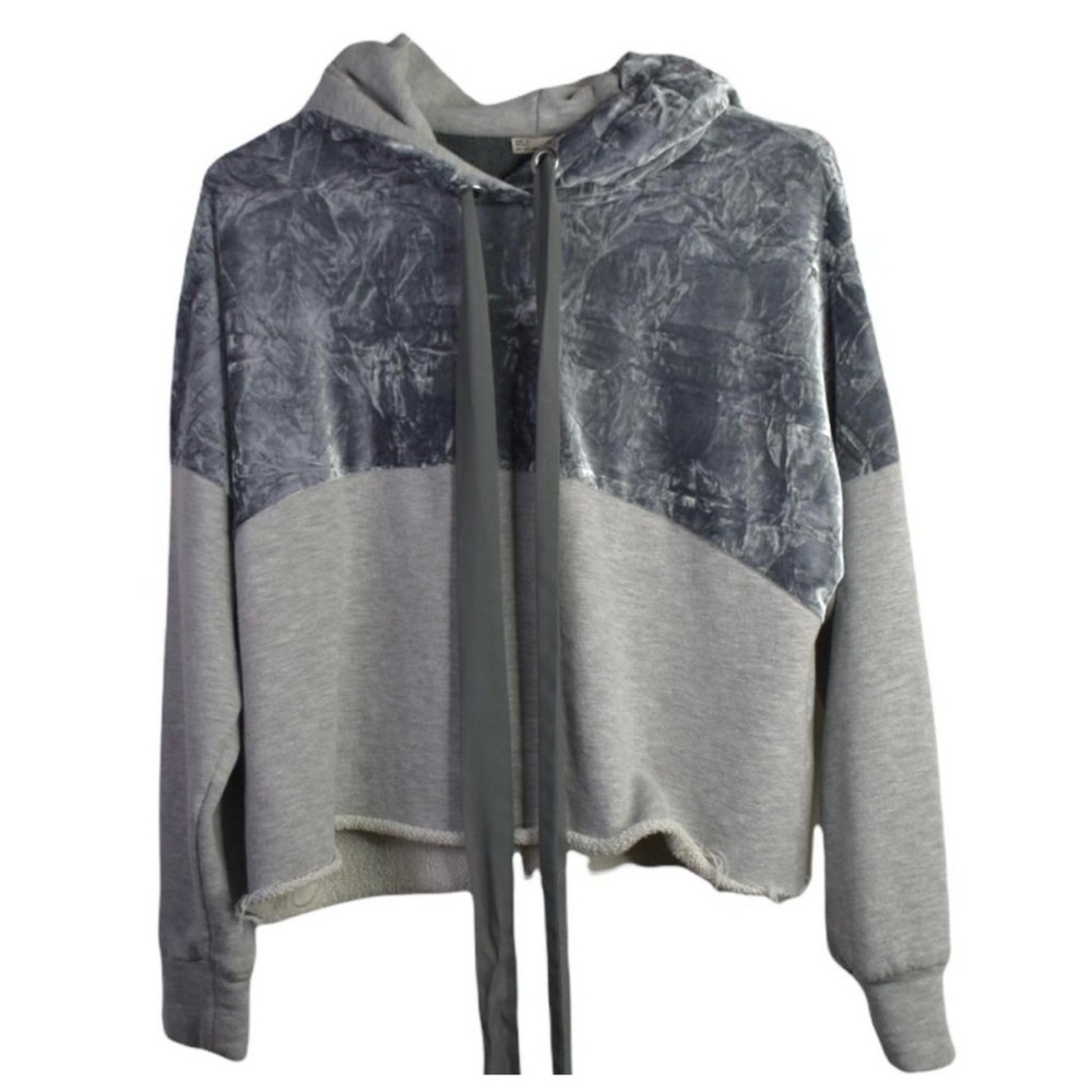 Zara WB Collection Sweater S Womens Hoodie Pullover Gray Crushed Velvet